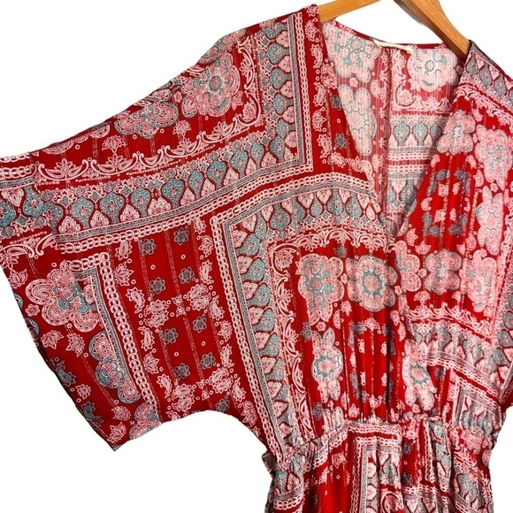 Lovestitch Womens Paisley Print Short Sleeve Romper Sz Medium Red V Neck - Picture 4 of 11